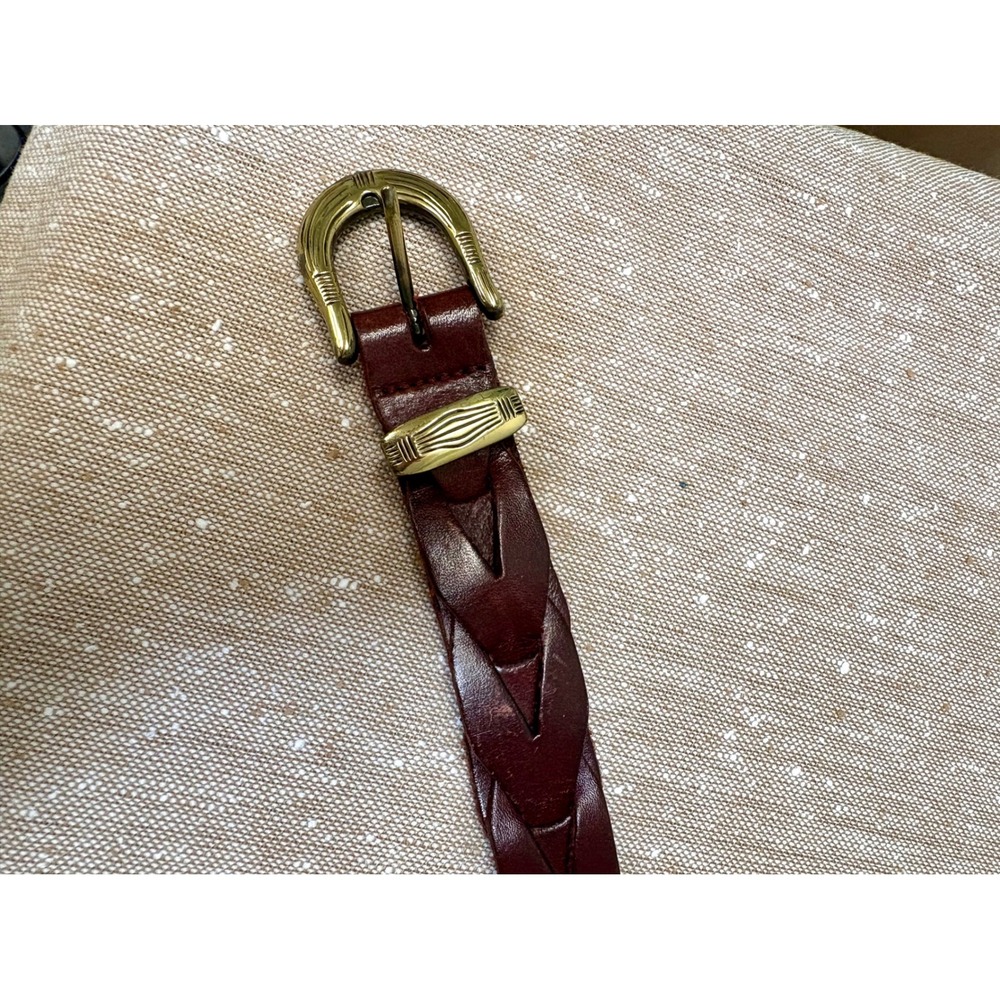 Vintage Braided Brown Leather Belt Handcrafted Mexico Brass Hardware 33in - Picture 5 of 11